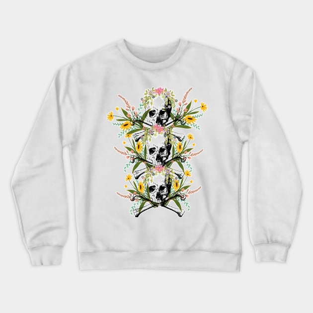 sweet and subliminal skeletal skull with flowers of various colors Crewneck Sweatshirt by JENNEFTRUST